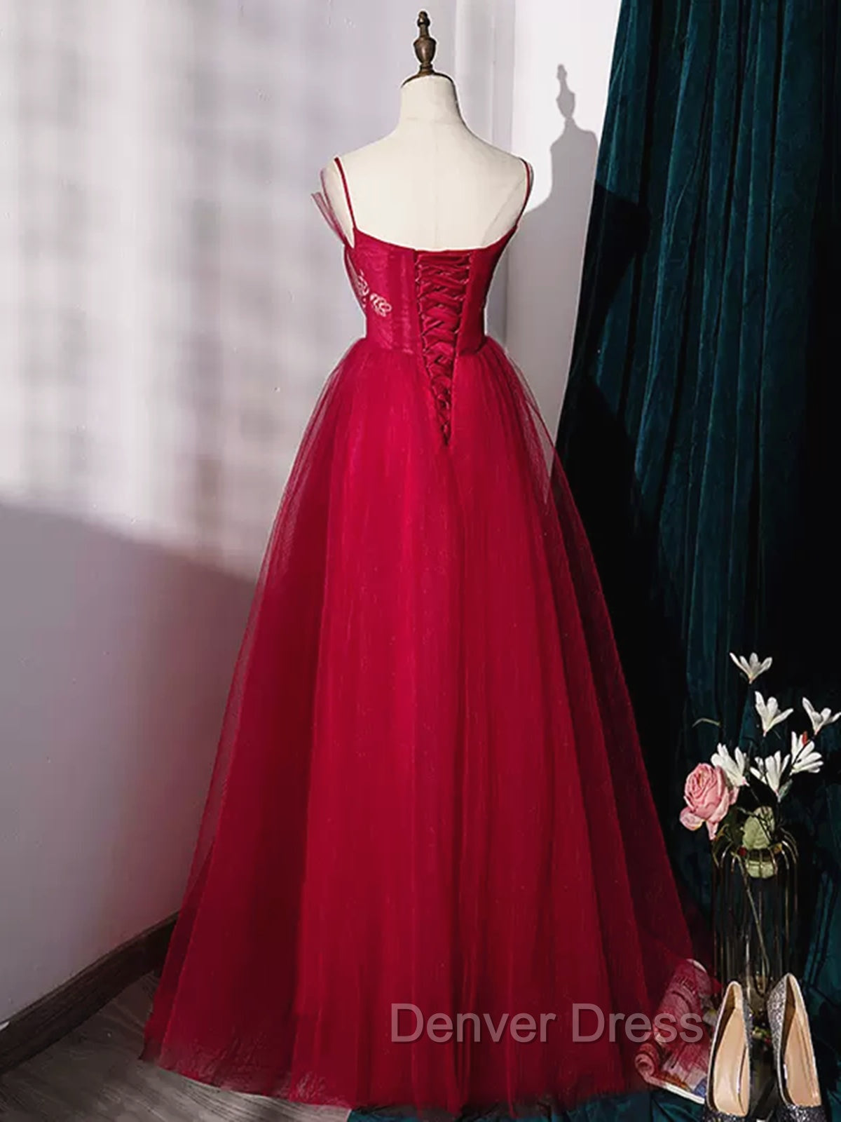 Burgundy Layered Tulle Long Prom Dress, Wine Red Long Prom Dresses
