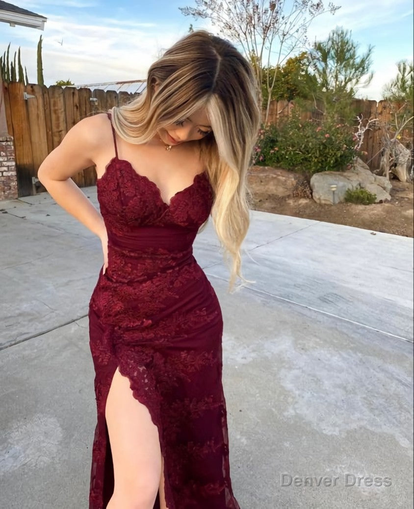 Burgundy long prom Dress, Satin Prom Dress,Prom Dress