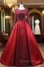Burgundy Long Sleeve Beading Prom Dresses