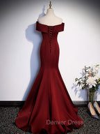 Burgundy Mermaid Long Prom Dresses, Burgundy Formal Evening Dresses