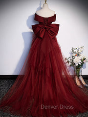 Burgundy Mermaid Long Prom Dresses, Burgundy Formal Evening Dresses