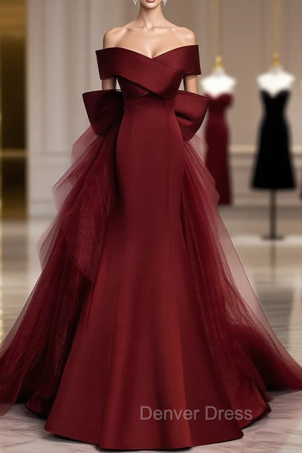 Burgundy Mermaid Long Prom Dresses, Burgundy Formal Evening Dresses