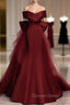 Burgundy Mermaid Long Prom Dresses, Burgundy Formal Evening Dresses