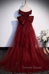 Burgundy Mermaid Long Prom Dresses, Off the Shoulder V-Neck Formal Evening Dresses