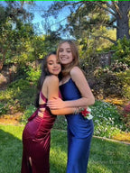 Burgundy Mermaid Long Prom Dress V Neck Prom Dresses With Slit