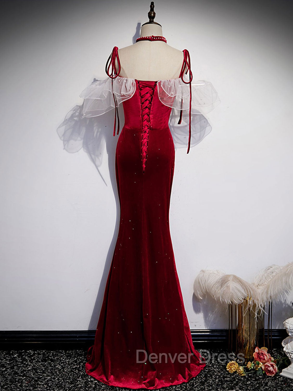 Burgundy Mermaid Long Prom Dress, Velvet Long Prom Dresses