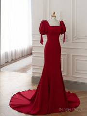 Burgundy Mermaid Long Prom Dresses, Burgundy Formal Dress