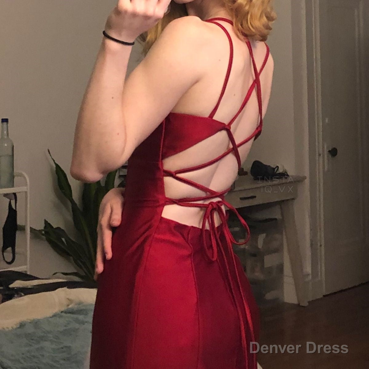 Burgundy mermaid long prom evening dress