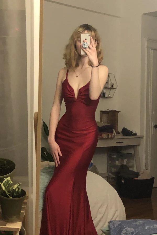 Burgundy Mermaid Long Prom Dresses Main image