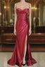 Burgundy Mermaid Satin Pleats Prom Dresses