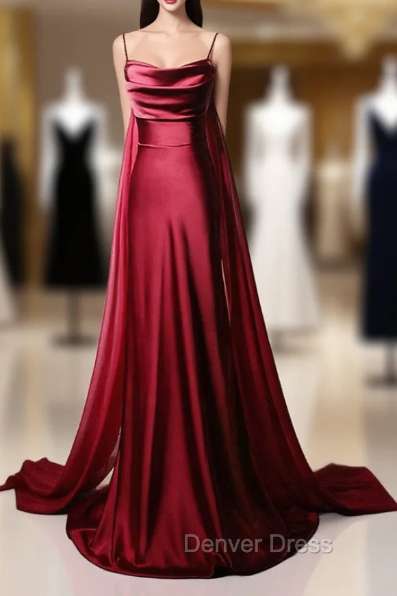 Burgundy Mermaid Satin Straps Prom Dresses
