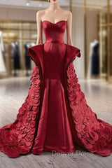 Burgundy Mermaid Satin Sweetheart Prom Dresses