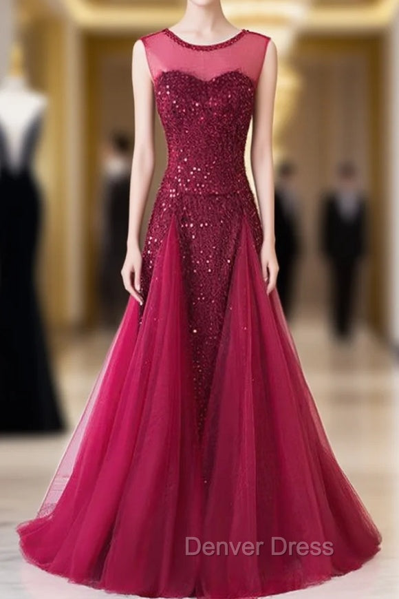 Burgundy Mermaid Sequins Backless Long Prom Dresses