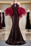 Burgundy Mermaid Sequins Halter Cut Out Prom Dresses