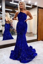 Burgundy Mermaid Sequins Long Prom Dresses