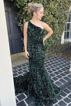Burgundy Mermaid Sequins Long Prom Dresses