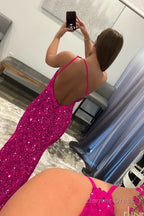 Burgundy Mermaid Sequins Long Prom Dresses