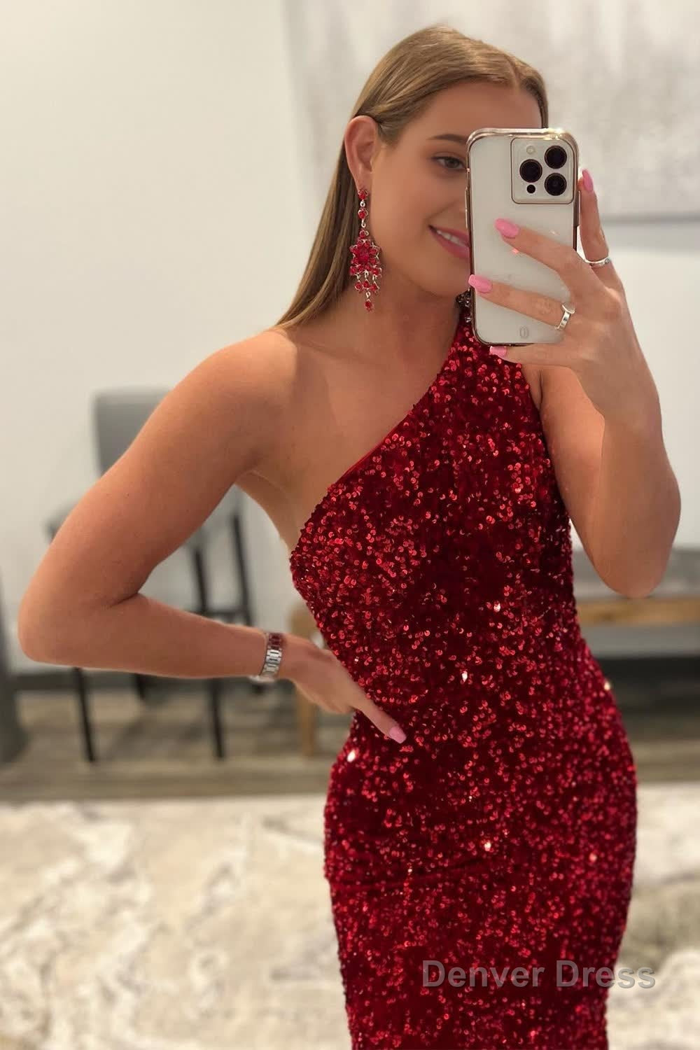 Burgundy Mermaid Sequins Long Prom Dresses