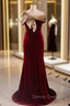 Burgundy Mermaid Sequins Off the Shoulder Prom Dresses