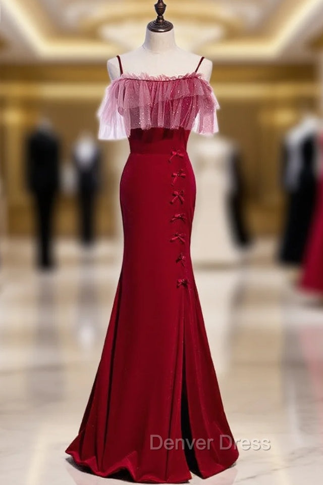 Burgundy Mermaid Spaghetti Straps Prom Dresses Main image