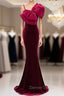 Burgundy Mermaid Velvet Spaghetti Straps Prom Dresses