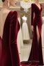 Burgundy Muslim Prom Dresses Mermaid V Neck Long Sleeves Velvet Slit Islamic Dubai Saudi Arabic Long Prom Gowns