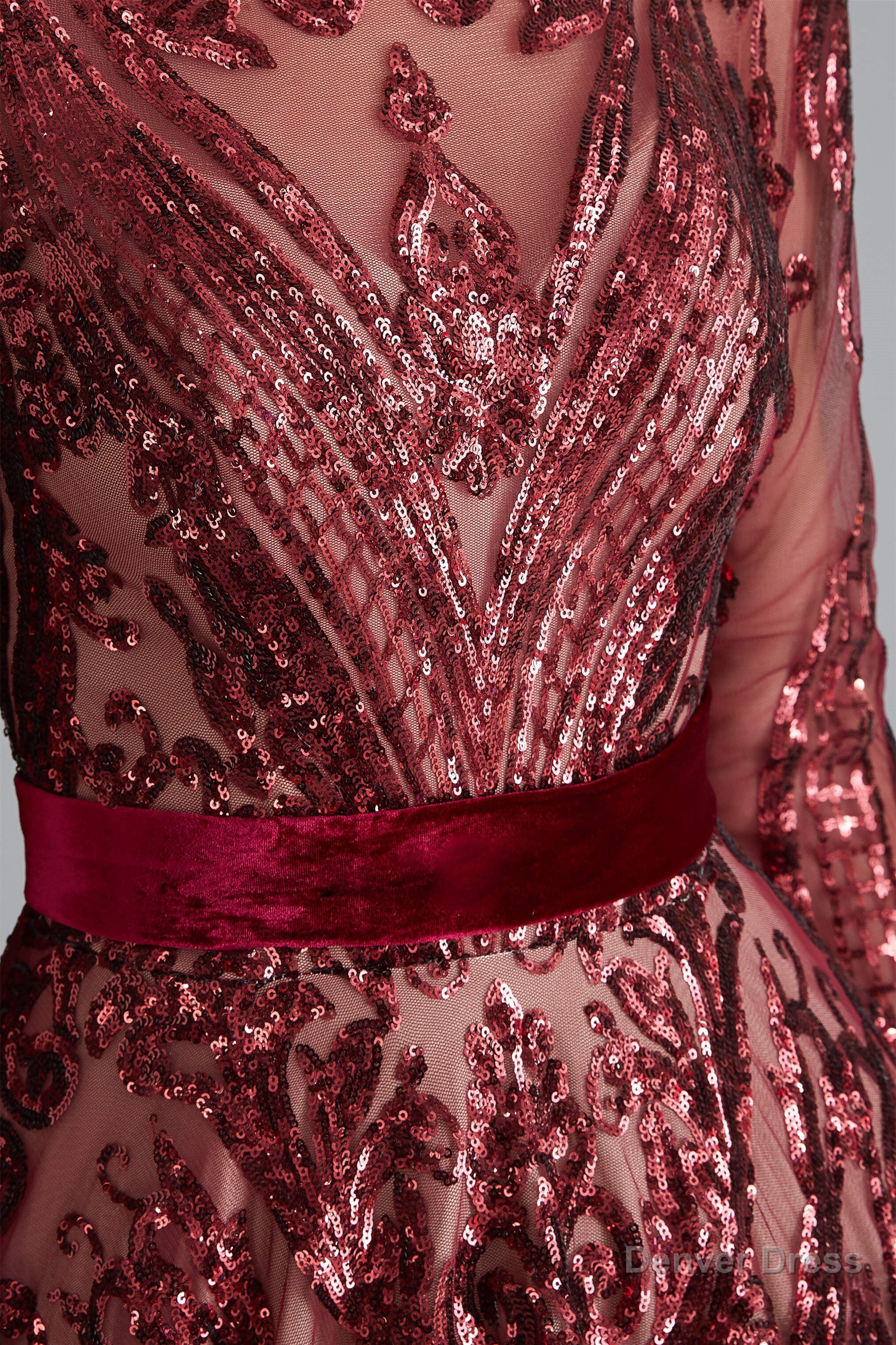 A Line Luxury Sequins Long Sleeve Backless Prom Dresses