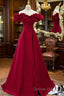 Burgundy Off Shoulder Long A Line Prom Dress