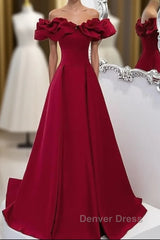 Burgundy Off Shoulder Long A Line Prom Dresses Evening Dresses