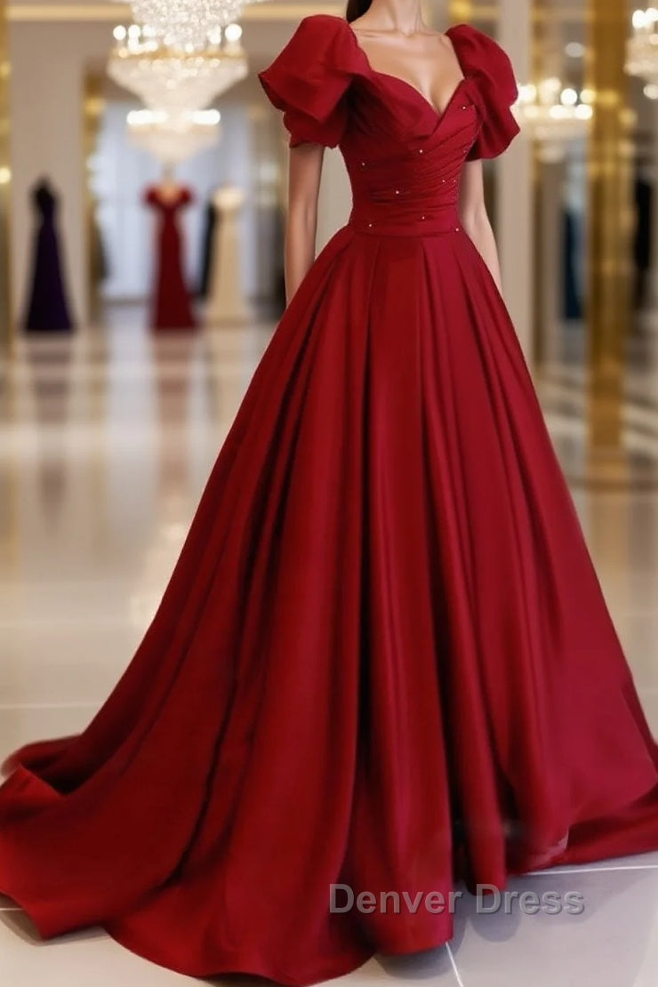 Burgundy off shoulder satin long prom Dress, burgundy Prom Dresses Main image