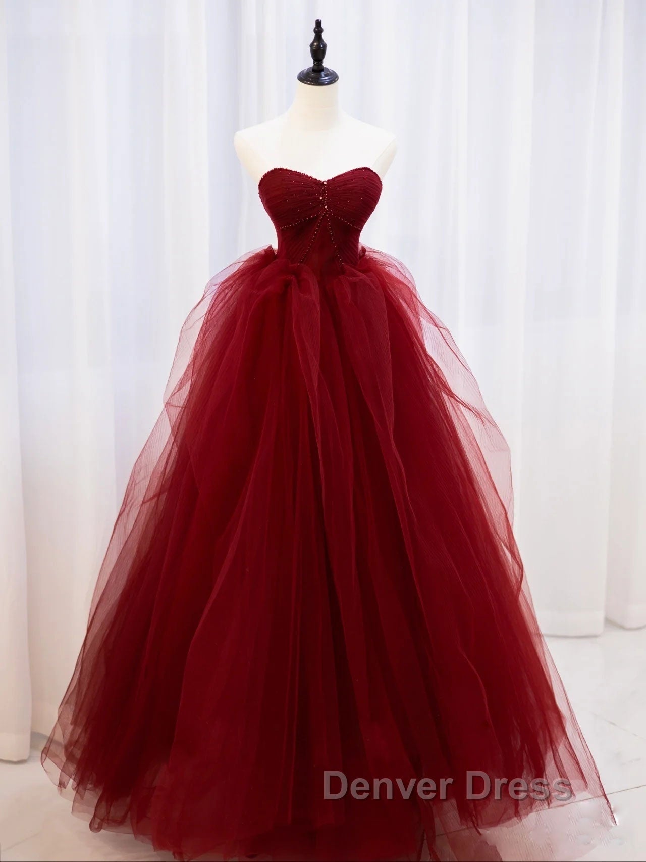 Burgundy off shoulder tulle lace long prom Dress burgundy Prom Dresses Secondary image