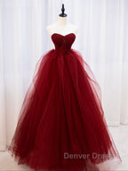 Burgundy off shoulder tulle lace long prom Dress burgundy Prom Dresses