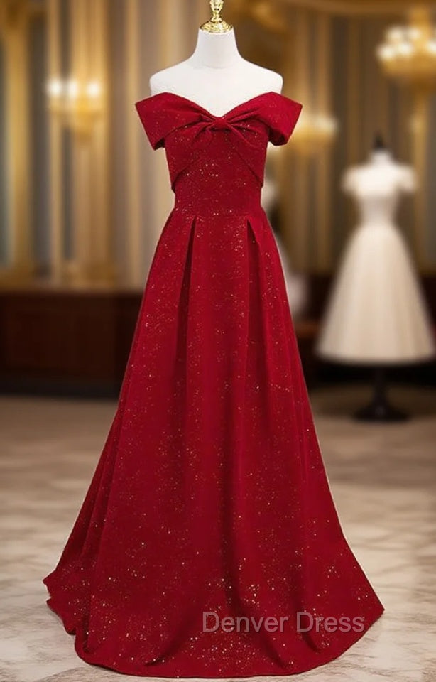 Burgundy Off the Shoulder Pleats Prom Dresses