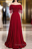 Burgundy Off the Shoulder Tassel Beading Prom Dresses