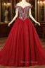 Burgundy Off the Shoulder Tulle Ball Gown Crystal Quinceanera Dresses