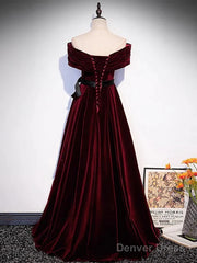 Burgundy Off The Shoulder Velvet Long Prom Dress