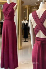 Burgundy Pleats Halter Prom Dresses