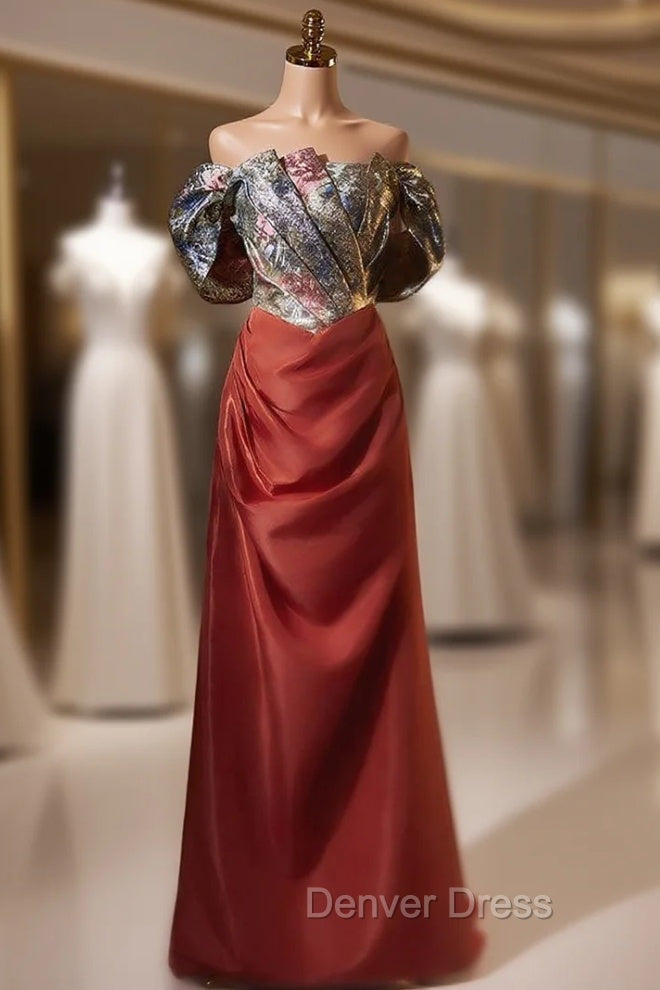 Burgundy Pleats Off the Shoulder Prom Dresses