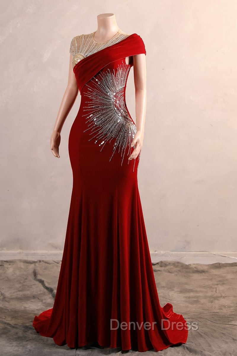 Burgundy Prom Dresses Bodycon Velvet Long Formal Dresses with Embroidered Beadings Secondary image