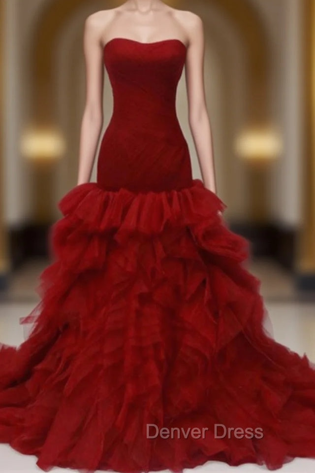 Burgundy Prom Dress Strapless Prom Dresses
