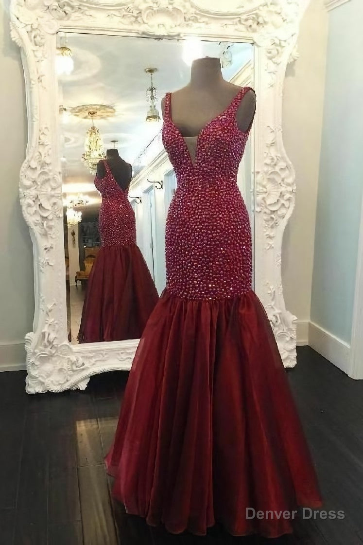 Burgundy Rhinestones Mermaid Evening Dress with Skirt,Formal Dresses Main image
