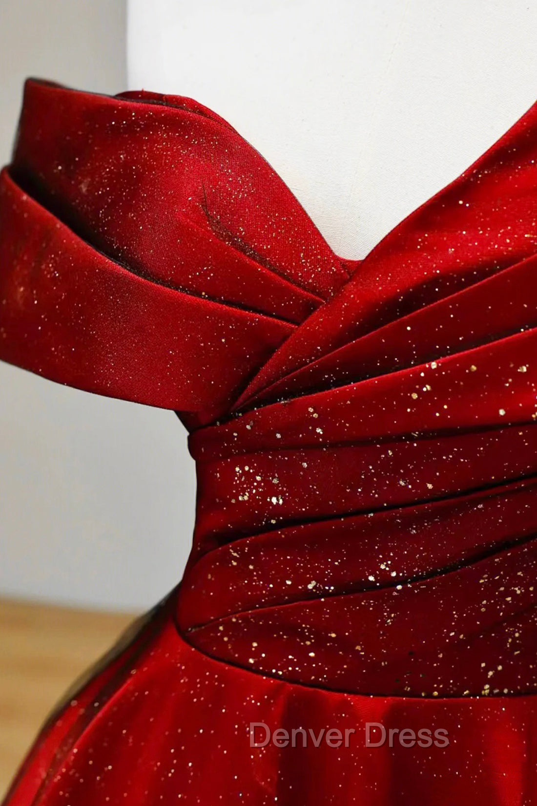 Burgundy Satin And Black Tulle Long Prom Dresses, Beautiful A-Line Party Dresses