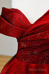 Burgundy Satin And Black Tulle Long Prom Dress, Beautiful A-Line Party Dress
