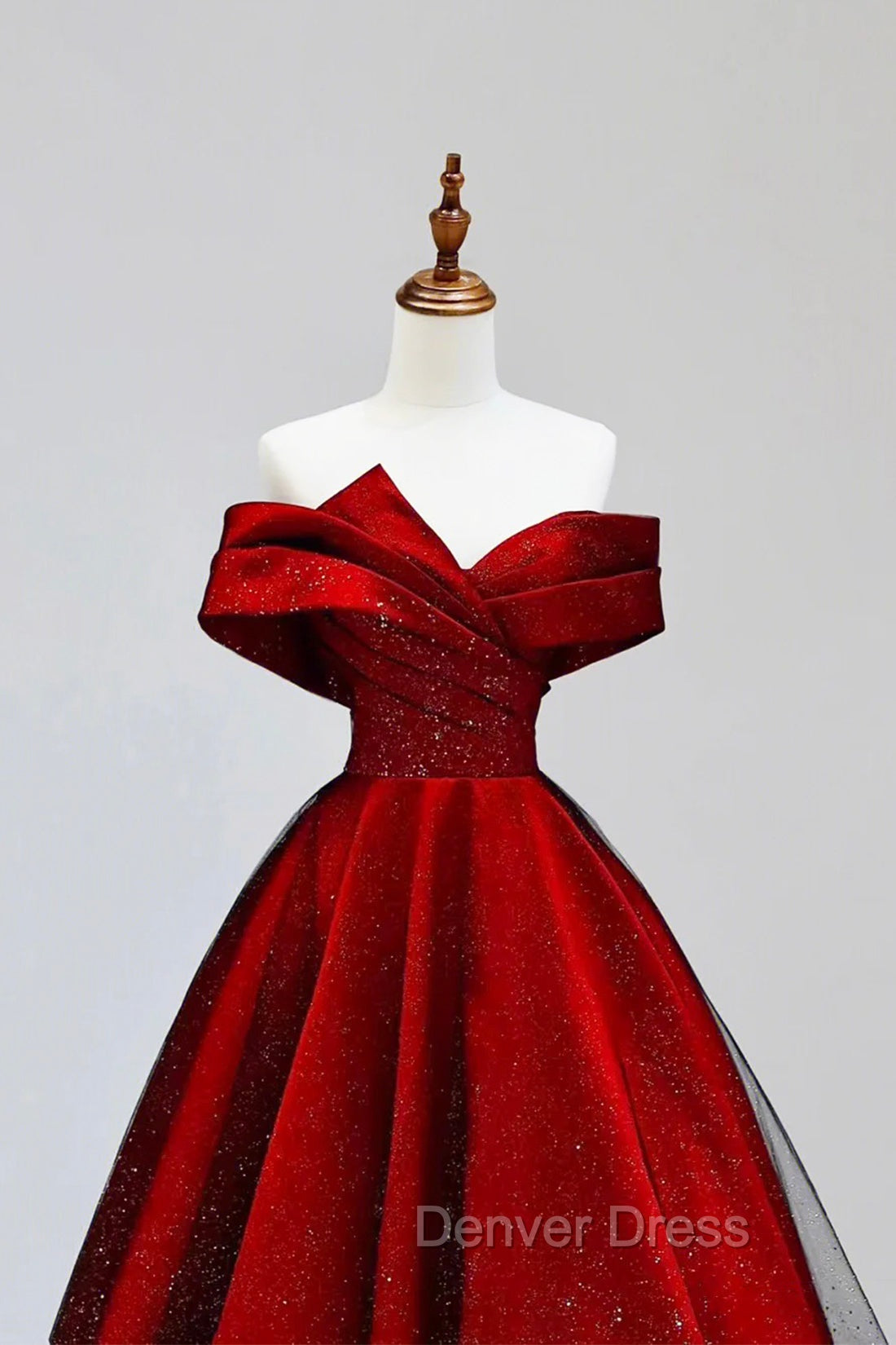 Burgundy Satin And Black Tulle Long Prom Dresses, Beautiful A-Line Party Dresses