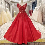 Burgundy Satin Ball Gown Dresses Lace Embroidery For Wedding Prom