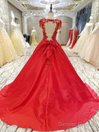 Burgundy Satin Ball Gown Dresses Lace Embroidery For Wedding Prom