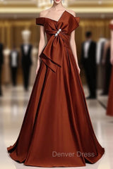 Burgundy Satin Bow Off the Shoulder Prom Dresses