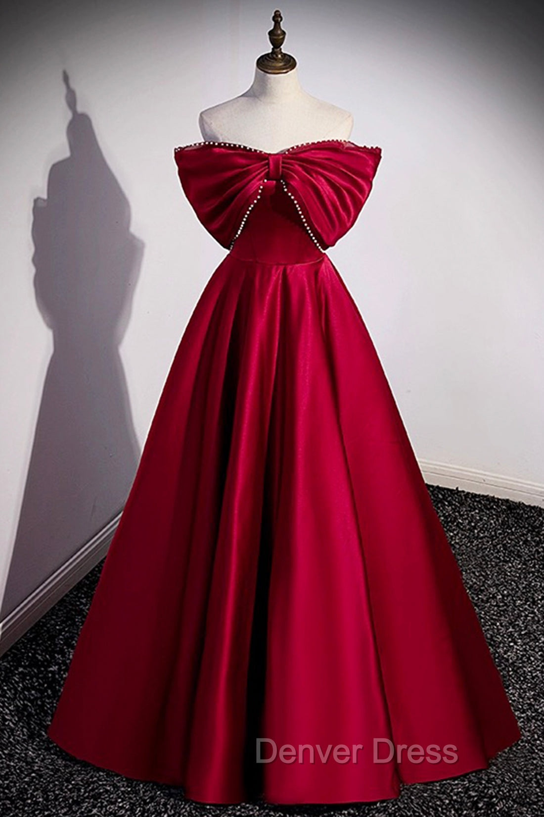 Burgundy Satin Floor Length Prom Dresses, A-Line Off the Shoulder Evening Party Dresses Secondary image
