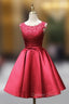 Burgundy Satin Lace Beading Homecoming Dresses