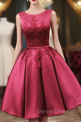 Burgundy Satin Lace Homecoming Dresses